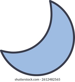 Flat cartoon style illustration of a clear night with a visible crescent moon. Great for nighttime weather icons or mobile apps