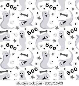 Flat cartoon style illustration. Halloween seamless pattern.