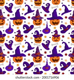Flat cartoon style illustration. Halloween seamless pattern.