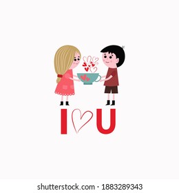 Flat cartoon style illustration isolated on white background. Valentines day.