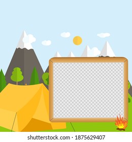 Flat cartoon style illustration nature landscape and trees. Summer Camp Concept. Vector Illustration EPS10