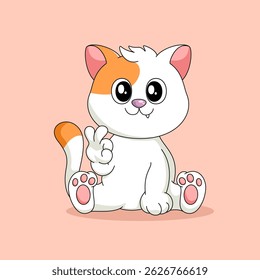 Flat Cartoon Style.  Isolated Premium Vector.. Cute Cat Sitting Cartoon Vector Icon Illustration