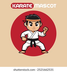 flache Cartoon Stil Karate Maskottchen Logo Illustration.