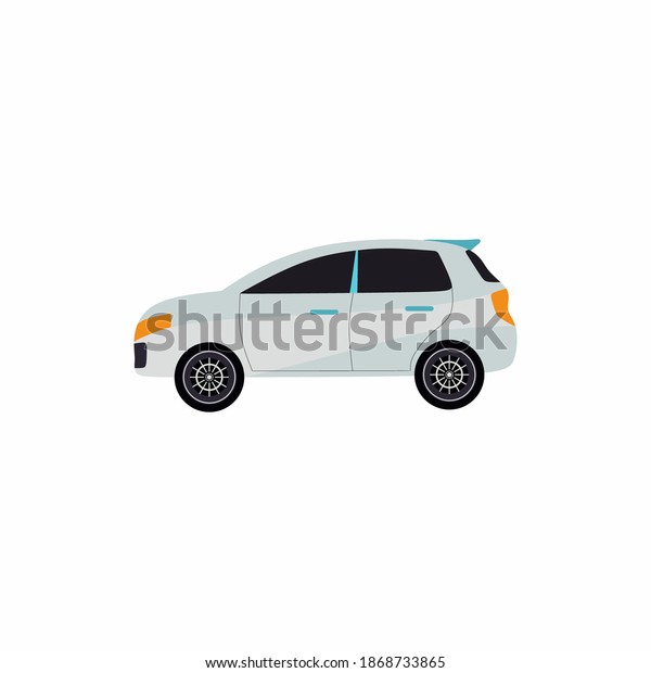 Flat cartoon style modern\
white car. Urban city transportation isolated on white background.\
Road vehicles concept. Family car simplified vector design\
illustration
