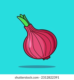 Ilustración del icono del vector vegetal de cebolla roja estilo caricatura plana. Concepto de icono de la naturaleza de los alimentos Vector Premium aislado