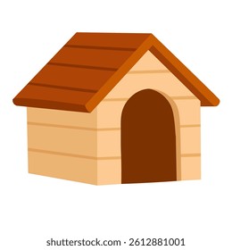Flat cartoon style wooden dog house with red roof. Vector isolated pet home illustration.