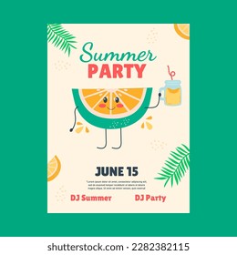 Flat cartoon summer party poster template