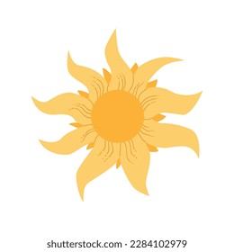 Flat Cartoon sun icon isolated on white background. Hand-drawn sun. Vector illustration. Template vector illustration. High quality. Flat summer sun rays sunshine sunbeam sunlight. Sun pictogram 