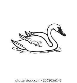 Flat Cartoon Swan Line Drawing for Kids vector illustration