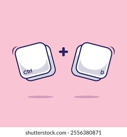 Flat cartoon symbol of Computer keyboard combination shortcut Ctrl D icon illustration. Work efficient innovation technology on computer program