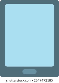 Flat cartoon tablet with rounded edges, blue screen, and a central button, designed in a minimal and friendly style for tech, education, or children’s illustrations.