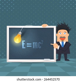 Flat Cartoon Teacher Presentation Creativity Concept, Blackboard and Bulb Infographics or Education Design