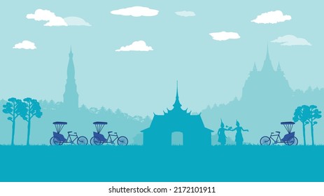 flat cartoon of Thai vintage tricycle at Thailand