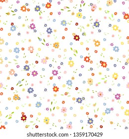 Flat Cartoon Tiny wild flowers on stripped background seamless vintage  vector pattern isolated