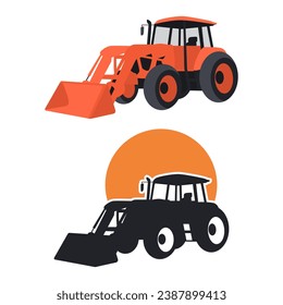 Vehículo tractor de dibujos animados planos. Ilustración del vector