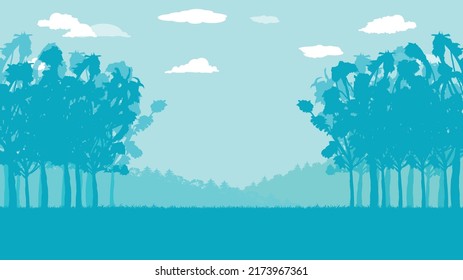 flacher Cartoon von Baum im Wald und Berg
