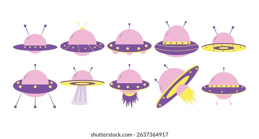 Flat Cartoon UFO Illustration Collection