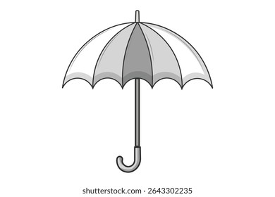 Flat cartoon umbrella illustration with falling water drops, vector design in pastel colors for rainy season decor, baby art, and kids books
