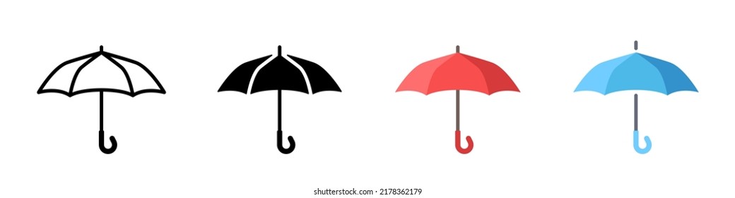 Flat cartoon umbrella. Set of  vector umbrellas. Vector clipart isolated on white background.	