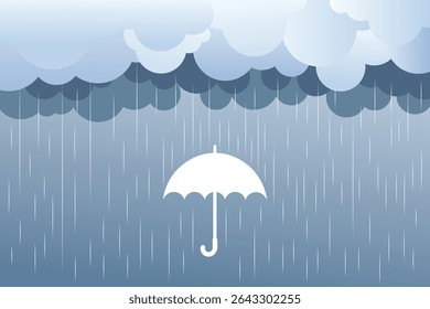 Vetor de guarda-chuva plano de desenhos animados com quedas em tons pastel, ideal para fundos chuvosos de crianças, gráficos com tema de bebê e arte infantil
