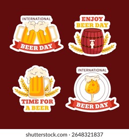 Flat Cartoon Vector of Beer Day Cheers for Social Media Label Marketing Template