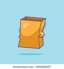 Flat cartoon vector brown paper shopping bag icon mascot symbol illustration. Shopping bag symbol for web and online or offline store