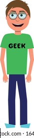 flat cartoon vector character of geek isolated on white background