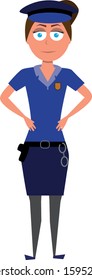 flat cartoon vector character of policewoman isolated on white background