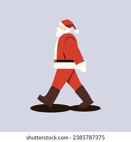 flat cartoon vector, colorful and festive illustration, walking Santa Claus on simple background 
