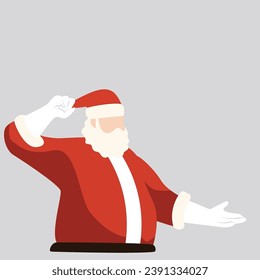 flat cartoon vector, colorful and festive illustration, santa claus saluting, shaking hands and greeting 