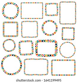 Flat cartoon vector frames set isolated on white. Hand drawn colorful and fun modern design. Perfect for kids and carnival theme.