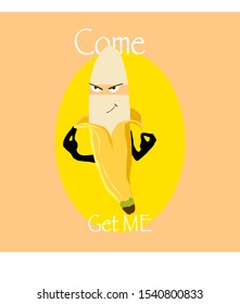 Flat Cartoon Vector Icon of a Funny Healthy Sexy looking banana saying come get me.