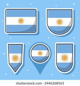 Flat cartoon vector illustration of Argentina national flag with many shapes inside