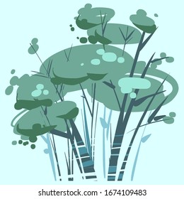 Flachkartoon-Vektorillustration eines Bush auf blauem Hintergrund