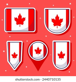 Flat cartoon vector illustration of Canada national flag with many shapes inside