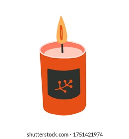 Flat cartoon vector illustration with candle, hand drawn style, isolated on white. Positive, love, beauty and wellness concept.