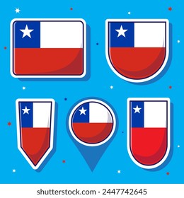Flat cartoon vector illustration of Chile national flag with many shapes inside