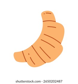 Flat cartoon vector illustration of croissant in doodle style. Tasty pastry for breakfast menu, cafe decoration, bakery branding, packaging design. Cute icon for culinary content, snack themes