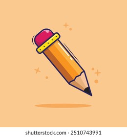 Flat cartoon vector illustration of cute pencil suitable used for icon mascot symbol sticker and others