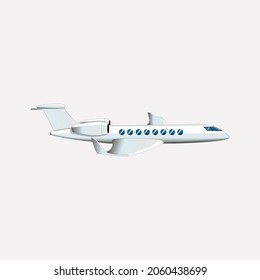 Flat cartoon vector illustration of flying  airplane with portholes, wings and engines isolated on white background. Jet aircraft, airliner.