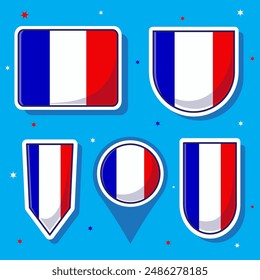 Flat cartoon vector illustration of France national flag with many shapes inside