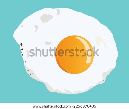 Flat cartoon vector illustration of a fried egg, isolated on a blue background.