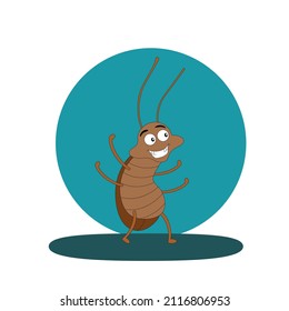 Flat cartoon vector illustration. Funny insects in the form of a brown cockroach.