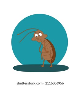 Flat cartoon vector illustration. Funny insects in the form of a brown cockroach.