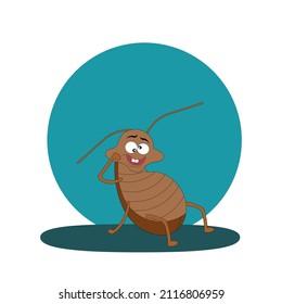 Flat cartoon vector illustration. Funny insects in the form of a brown cockroach.