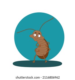 Flat cartoon vector illustration. Funny insects in the form of a brown cockroach.