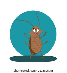 Flat cartoon vector illustration. Funny insects in the form of a brown cockroach.