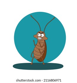 Flat cartoon vector illustration. Funny insects in the form of a brown cockroach.