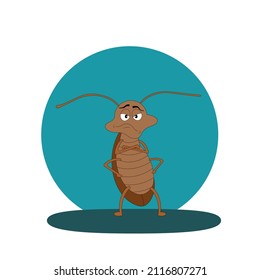 Flat cartoon vector illustration. Funny insects in the form of a brown cockroach.