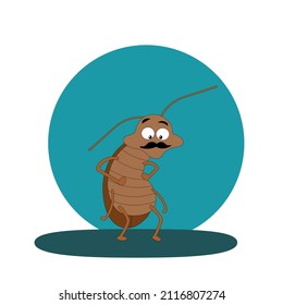 Flat cartoon vector illustration. Funny insects in the form of a brown cockroach.